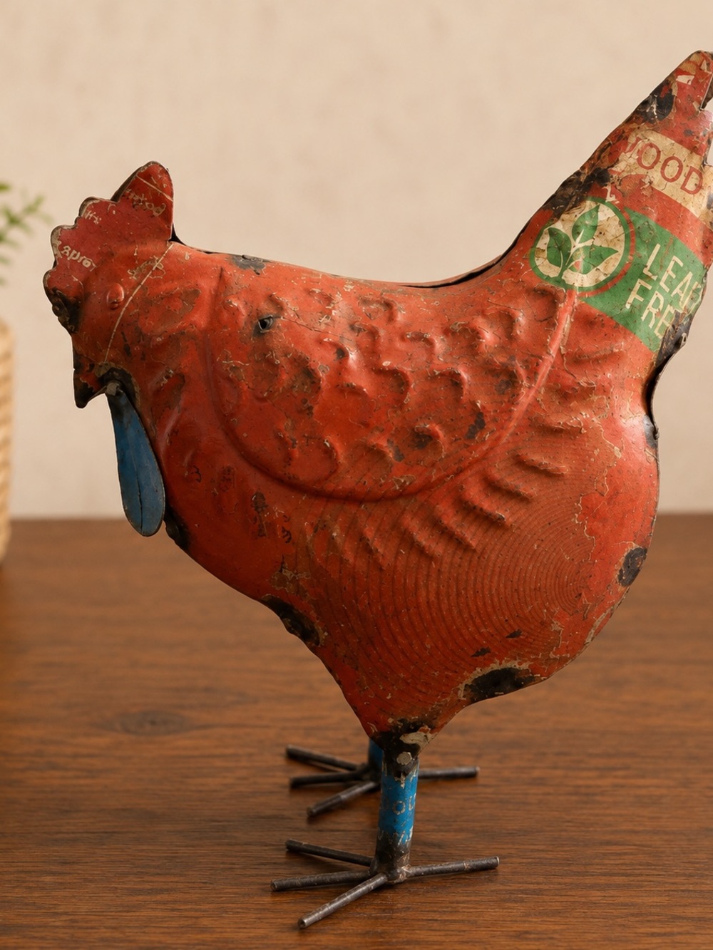 Rustic Recycled Metal Chicken Hen Sculpture Folk Art Farmhouse Deco